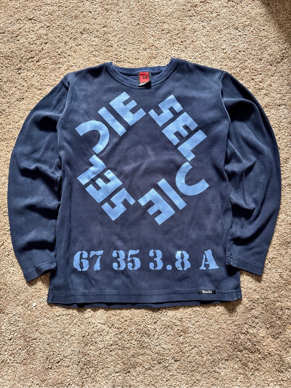 Diesel Navy Long-Sleeve Tee with Light Blue Graphic